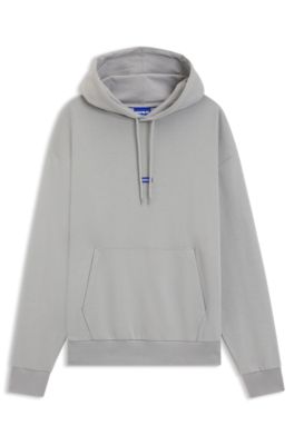  Cotton-terry hoodie with blue logo label, Light Grey