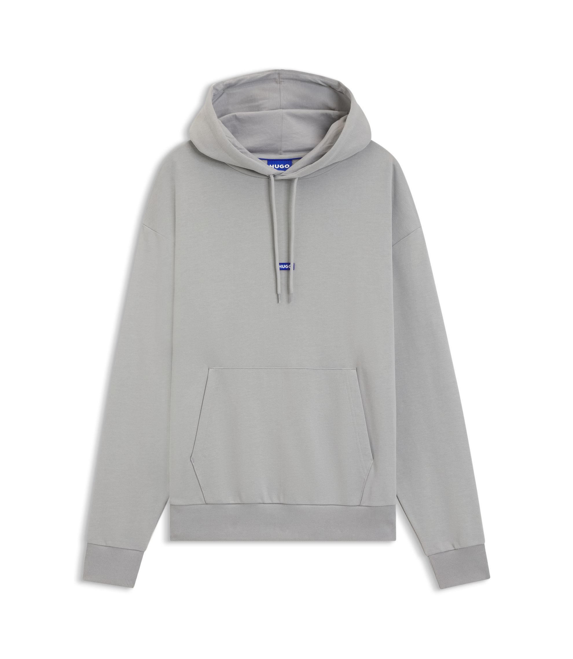 HUGO - Cotton-terry hoodie with blue logo label - Light Grey