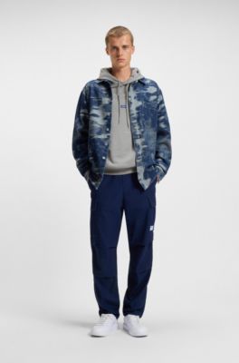 Sweat &agrave; capuche en molleton de coton avec &eacute;tiquette logot&eacute;e, Gris chin&eacute;