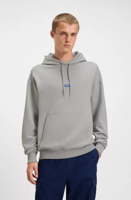 Cotton-terry hoodie with blue logo label
