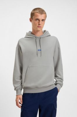 Sweat &agrave; capuche en molleton de coton avec &eacute;tiquette logot&eacute;e, Gris chin&eacute;