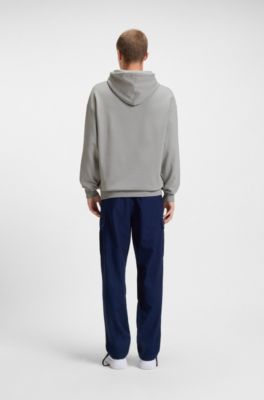 Sudadera con capucha de felpa de algod&oacute;n con insignia con logo, Gris claro