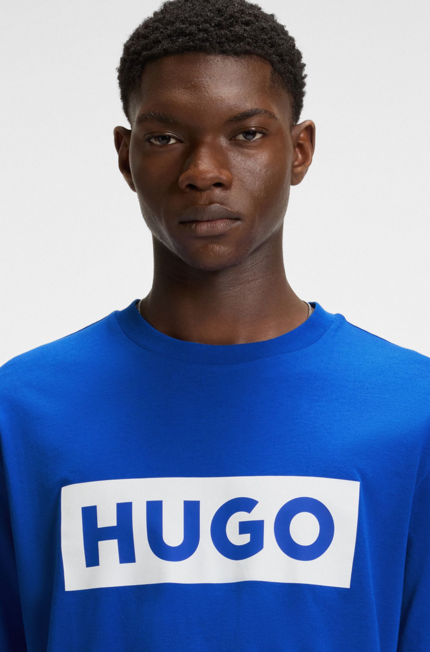HUGO - Cotton jersey T-shirt with mixed-print logo - Light Blue