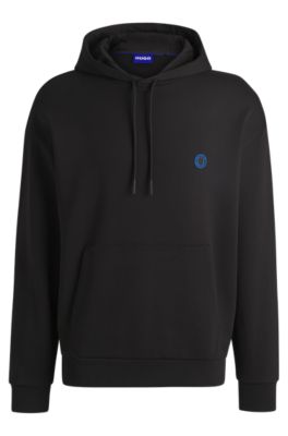 Sudadera con capucha en felpa de algod&oacute;n con logo Happy HUGO, Negro
