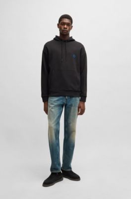 Sudadera con capucha en felpa de algod&oacute;n con logo Happy HUGO, Negro