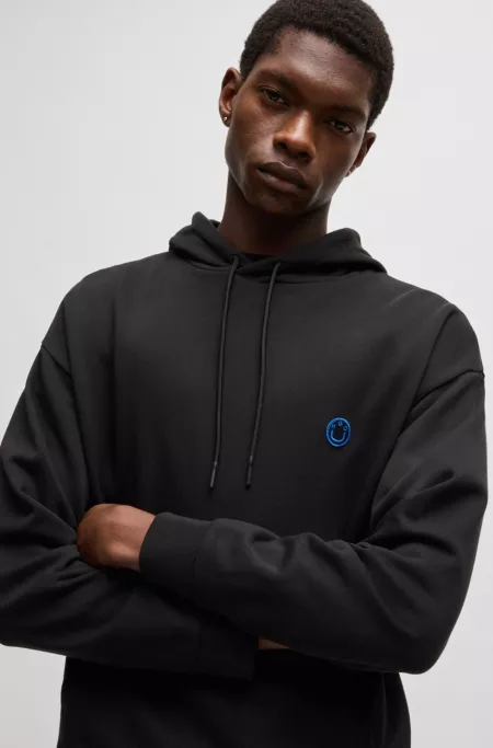 Cotton-terry hoodie with Happy HUGO logo