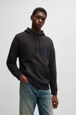 Sudadera con capucha en felpa de algod&oacute;n con logo Happy HUGO, Negro