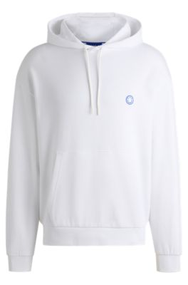 Hugo Boss Cotton-terry Hoodie With Smiley-face Logo In White