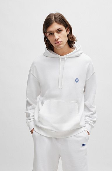 Cotton-terry hoodie with smiley-face logo, White
