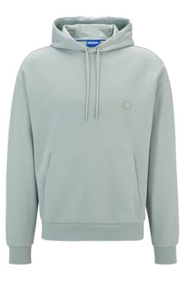 Shop Hugo Cotton-terry Hoodie With Smiley-face Logo In Light Green