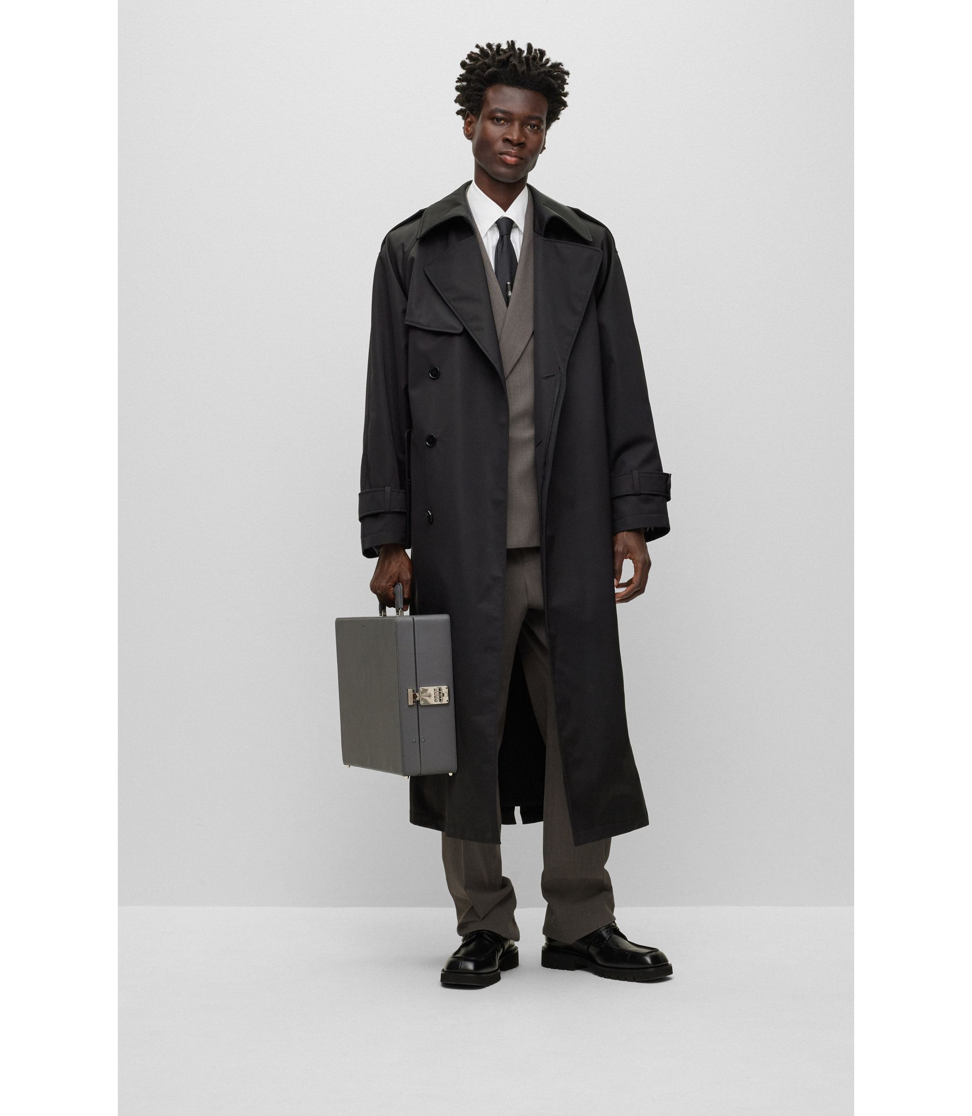 BOSS THE CHANGE trench coat with detachable belt Black