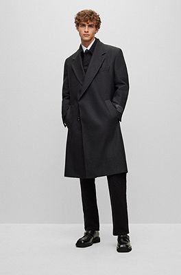 BOSS - Double-breasted, regular-fit coat in a wool blend