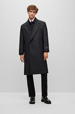 BOSS - Wool-blend double-breasted coat with houndstooth pattern