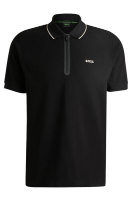 BOSS Structured cotton polo shirt with contrast logo Black