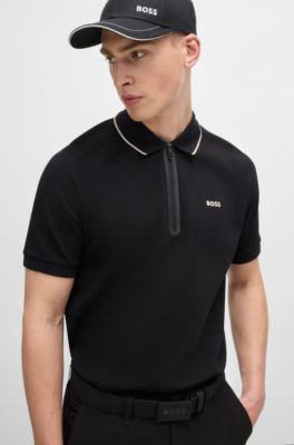 Structured-cotton polo shirt with contrast logo, Black