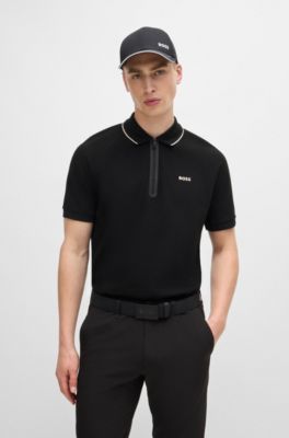 Structured-cotton polo shirt with contrast logo, Black
