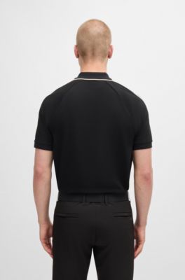 Structured-cotton polo shirt with contrast logo, Black