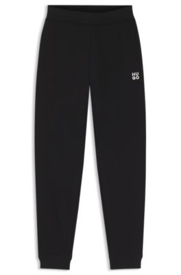 Pantalones de ch&aacute;ndal de felpa de algod&oacute;n con logo bordado, Negro