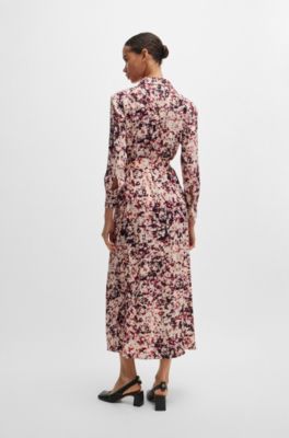 BOSS - Long-sleeved shirt dress in floral-print satin