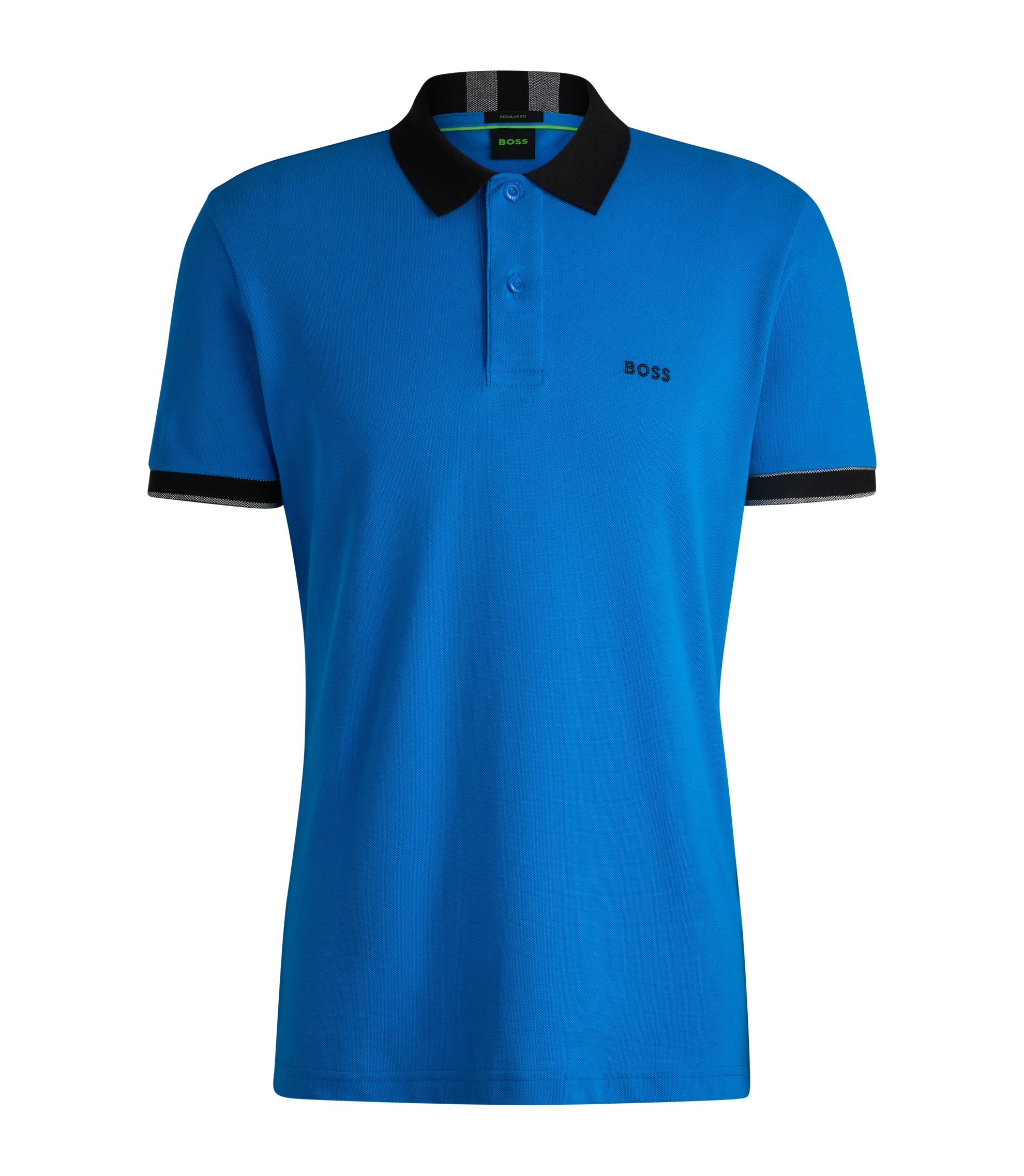 BOSS Cotton-piqué polo shirt with contrast trims Light Blue