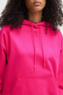 Prenda con capucha en felpa de algod&oacute;n con logo apilado bordado, Pink