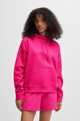 Prenda con capucha en felpa de algod&oacute;n con logo apilado bordado, Pink