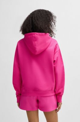 Prenda con capucha en felpa de algod&oacute;n con logo apilado bordado, Pink