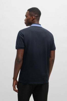 Stretch-cotton polo shirt with contrast logo, Black