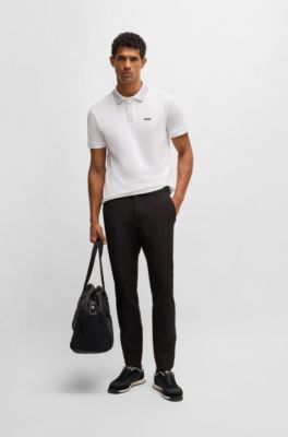 Stretch-cotton polo shirt with contrast logo, White