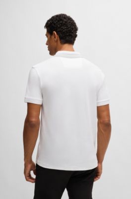 Stretch-cotton polo shirt with contrast logo, White
