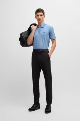 Polo de algod&oacute;n el&aacute;stico con logo en contraste, Celeste