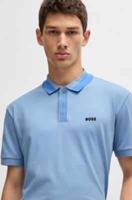 Polo de algod&oacute;n el&aacute;stico con logo en contraste, Celeste