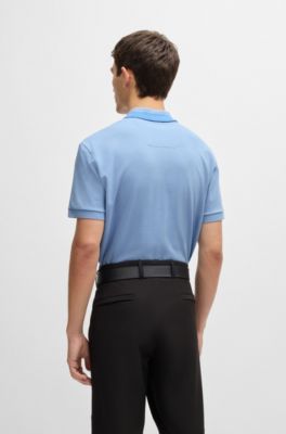 Polo de algod&oacute;n el&aacute;stico con logo en contraste, Celeste