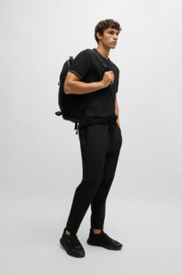 Camiseta regular fit de algod&oacute;n el&aacute;stico con logo en contraste, Negro