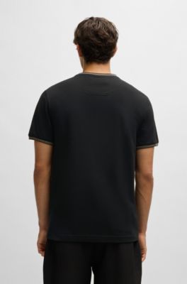 Camiseta regular fit de algod&oacute;n el&aacute;stico con logo en contraste, Negro