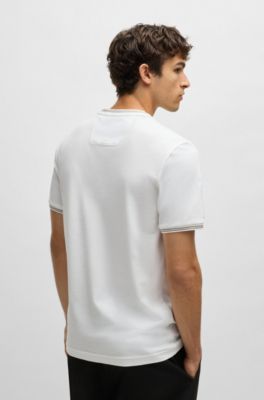 Camiseta regular fit de algod&oacute;n el&aacute;stico con logo en contraste, Blanco