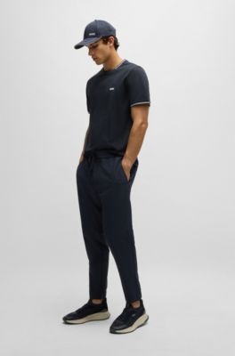 Camiseta regular fit de algod&oacute;n el&aacute;stico con logo en contraste, Azul oscuro