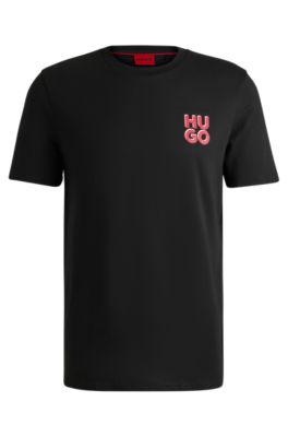 【送料&関税込】Hugo Boss Stacked Smoke Logo Prints Jersey T HUGO - Stretch-cotton regular-fit sweatshirt with stacked