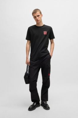 Cotton-jersey T-shirt with stacked logo print, Black