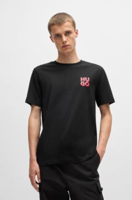 Cotton-jersey T-shirt with stacked logo print, Black