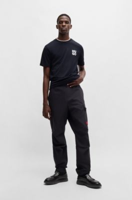 Cotton-jersey T-shirt with stacked logo print, Dark Blue