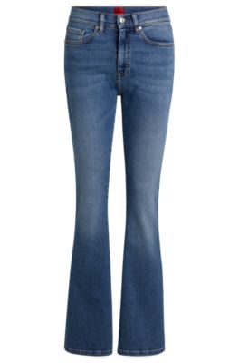 Shop Hugo Skinny-fit Flared Jeans In Blue Super-stretch Denim