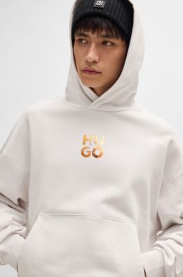 Cotton-terry oversize-fit hoodie with stacked logo, White