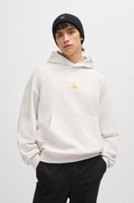 Cotton-terry oversize-fit hoodie with stacked logo, White