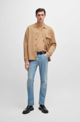 Slim-fit jeans in blue mechanical-stretch denim, Turquoise