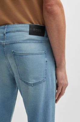 Slim-fit jeans in blue mechanical-stretch denim, Turquoise