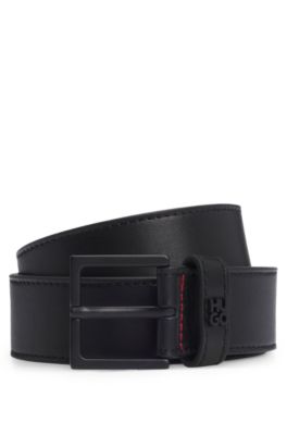 Ceinture en cuir avec passant &agrave; logo revisit&eacute;, Noir