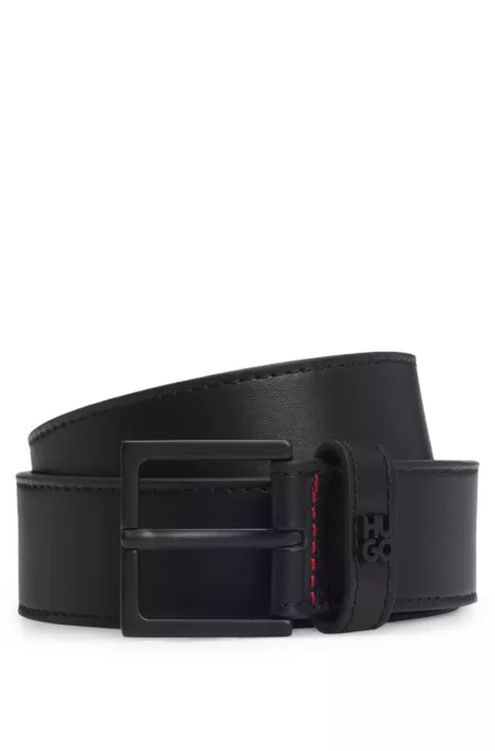 Leather belt with stacked-logo keeper