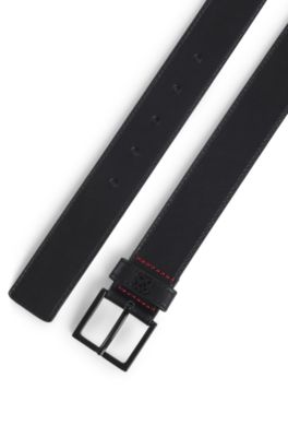 Cintur&oacute;n de piel con logo apilado en la trabilla, Negro