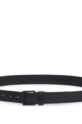 Cintur&oacute;n de piel con logo apilado en la trabilla, Negro